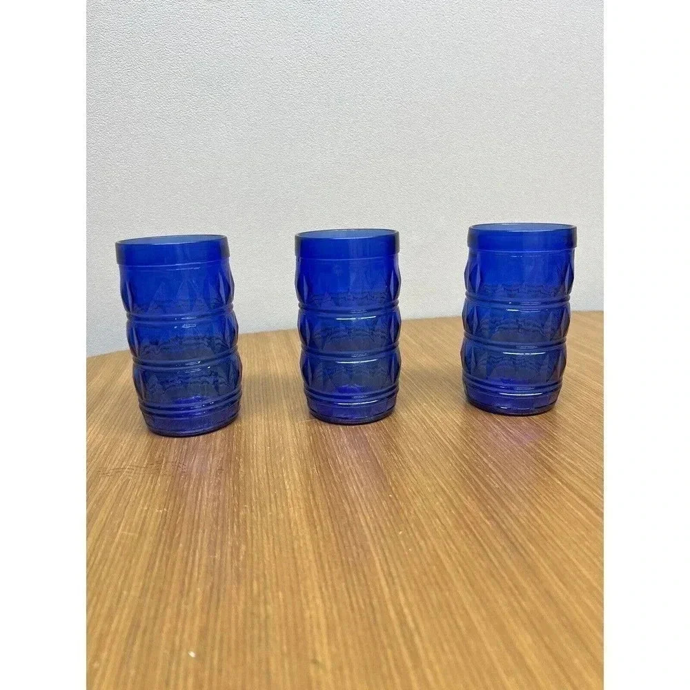 (3) Cobalt Blue Art Glass Tumblers Francesinho Brazil Excellent Condition